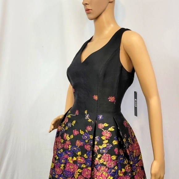 Tahari by Asl Fit and Flare Midi Metallic Floral Accents Cocktail Dress - Picture 13 of 17